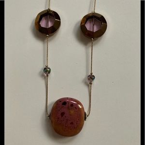 🛍 Long pink stone & crystal necklace & earrings